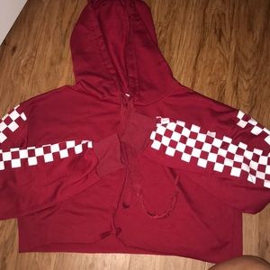 Red & White checkered sleeves hoodie